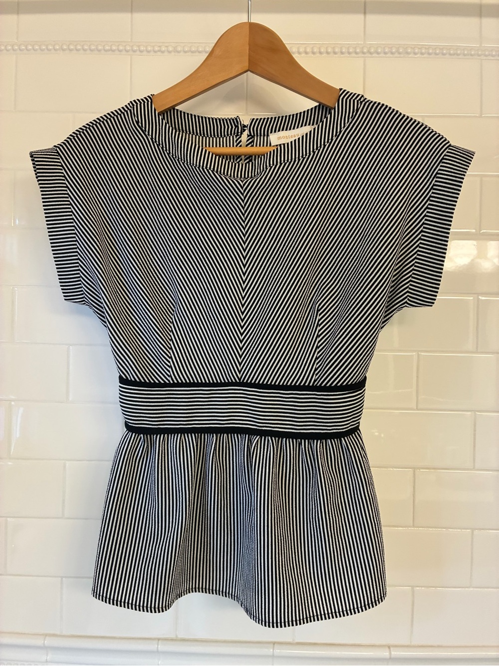 Monteau Black and White Striped Peplum Top